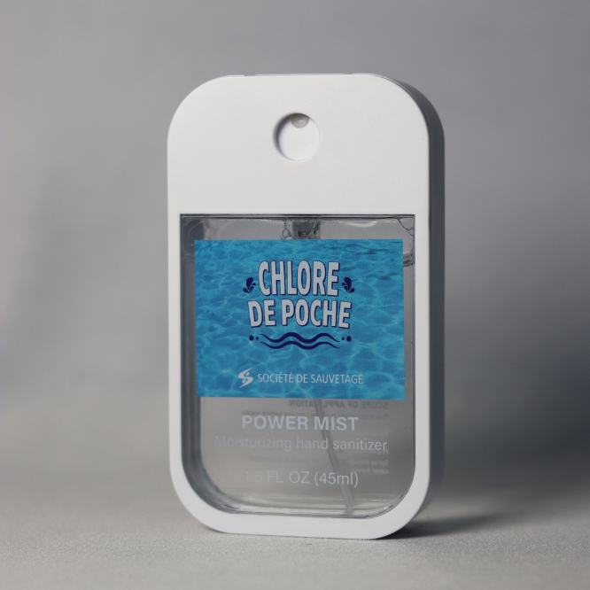 Brume hydratante antiseptique Chlore de poche de la Société de sauvetage, format de 45 ml.
